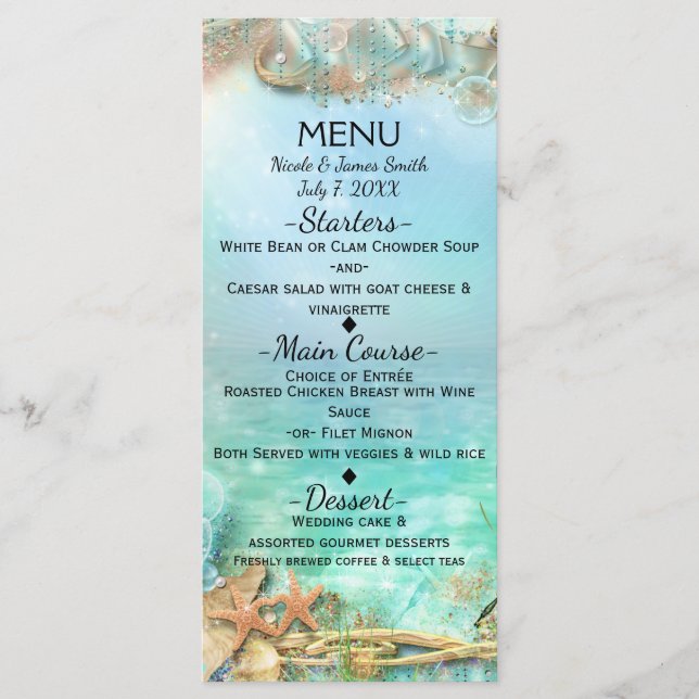 Menu Cardápio de Casamento Encantado Elegante Sob o Mar (Frente)