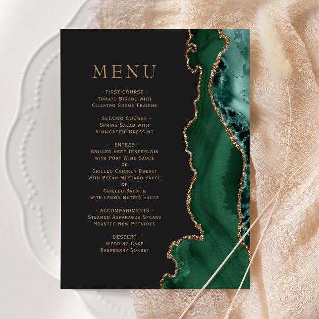 Menu Cardápio de Casamento Escuro Esmeralda Verde Ágata (Criador carregado)
