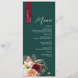 Menu Cardápio de Casamento Esmeralda Borgonha com Nome