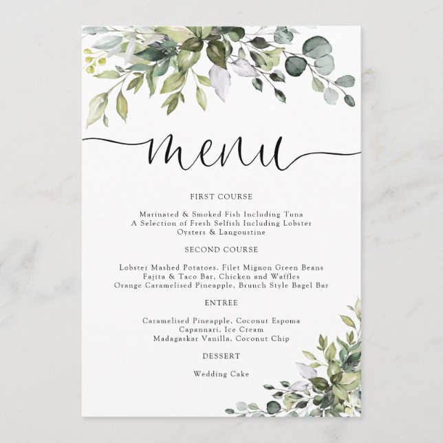 Menu Cardápio de Casamento Eucalipto (Frente)
