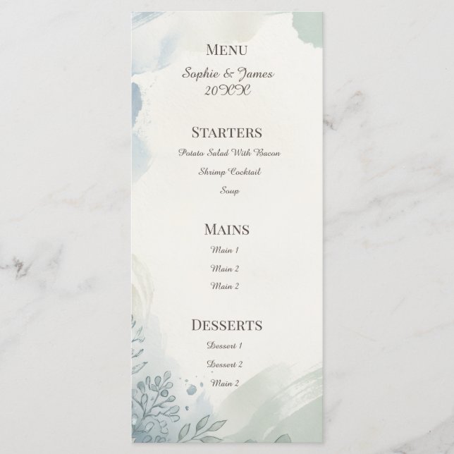 Menu Cardápio de Casamento Eucalipto Azul Cinza (Frente)
