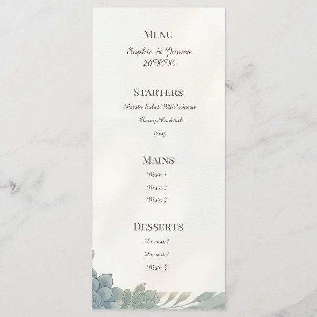 Menu Cardápio de Casamento Eucalipto Cinza Azul (Frente)