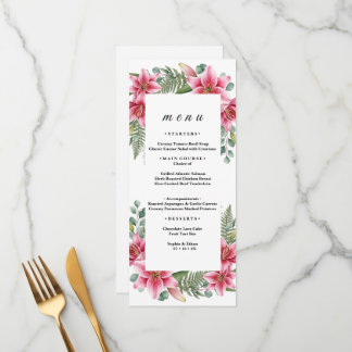 Menu Cardápio de Casamento Exótico Lírio Rosa Tropical