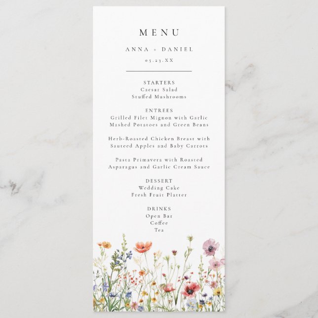 Menu Cardápio de Casamento Flor Silvestre (Frente)