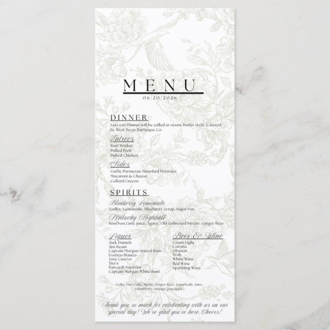 Menu Cardápio de Casamento Floral (Frente)