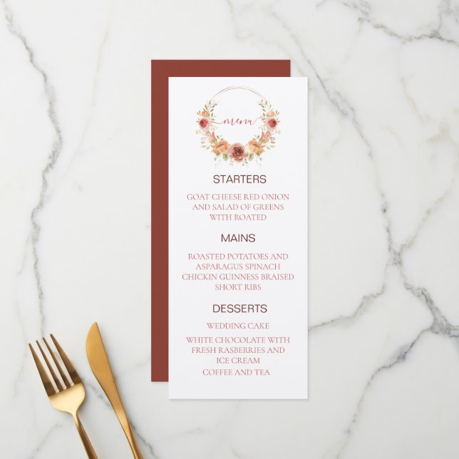 Menu Cardápio de casamento floral abóbora outono papel  (Frente/Verso In Situ)
