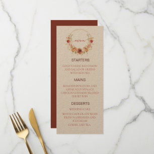 Menu cardápio de casamento floral abóbora outono papel 