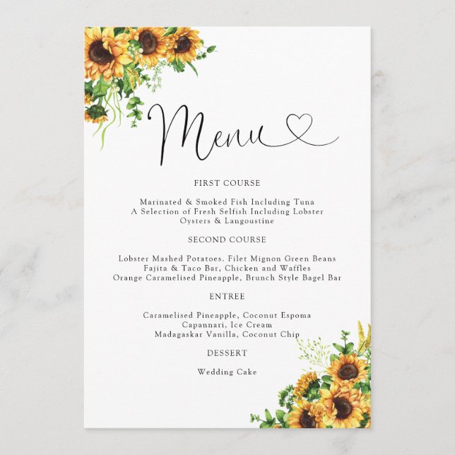 Menu Cardápio de Casamento Floral Amarelo (Frente)