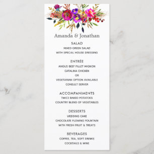 Menu Cardápio de Casamento Floral Aquarela