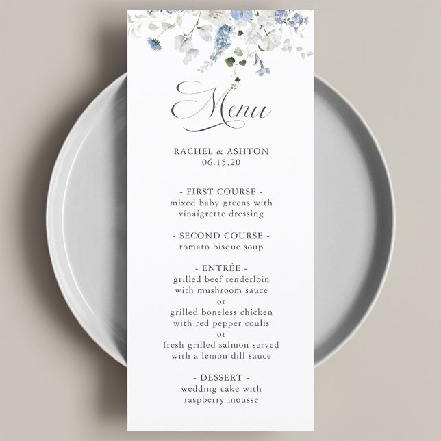 Menu Cardápio de Casamento Floral Azul Branco Verde Rom (Criador carregado)