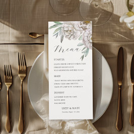 Menu Cardápio de Casamento Floral Bege e Branco Moderno