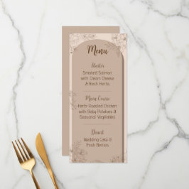 Menu Cardápio de Casamento Floral Bege Elegante