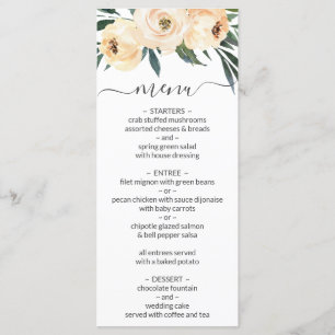 Menu Cardápio de Casamento Floral Bege Rosado sobre Bra