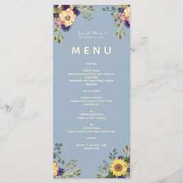 Menu Cardápio de Casamento Floral Boho Azul Poeirento