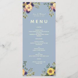 Menu Cardápio de Casamento Floral Boho Azul Poeirento