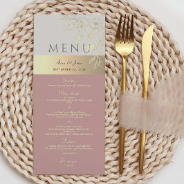 Menu Cardápio de Casamento Floral Boho Rosa Poeira Rosa