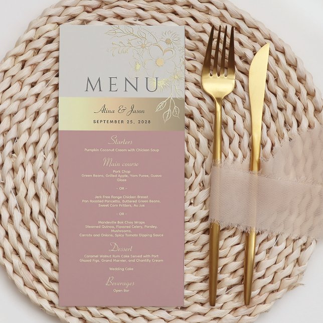 Menu Cardápio de Casamento Floral Boho Rosa Poeira Rosa (Criador carregado)