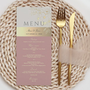 Menu Cardápio de Casamento Floral Boho Rosa Poeirento R