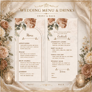 Menu Cardápio de Casamento Floral Boho Rústico em Terra