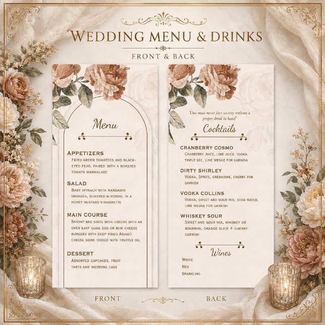 Menu Cardápio de Casamento Floral Boho Rústico em Terra (Criador carregado)