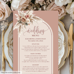 Menu Cardápio de Casamento Floral Boho Sonhador Rosa Em