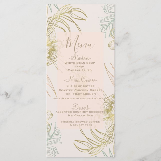 Menu Cardápio de Casamento Floral Botânico Tropical Ele (Frente)