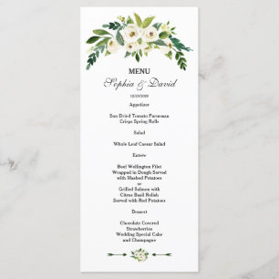 Menu Cardápio de Casamento Floral Branco Moderno