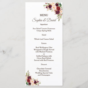 Menu Cardápio de Casamento Floral Charm Burgundy Red Ma