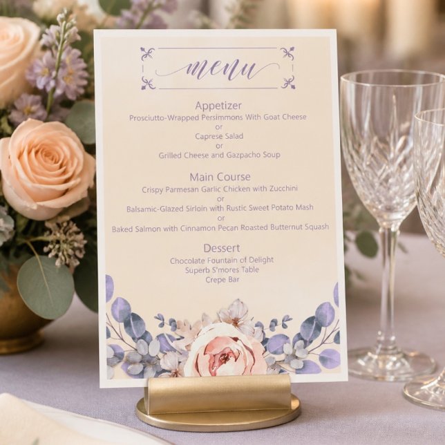 Menu Cardápio de Casamento Floral Cor de Pêssego (Criador carregado)