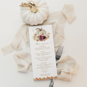 Menu Cardápio de Casamento Floral de Abóbora Branca de