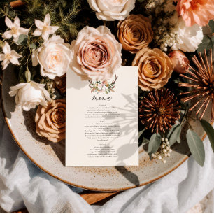 Menu Cardápio de Casamento Floral de Chifre Rústico Boh