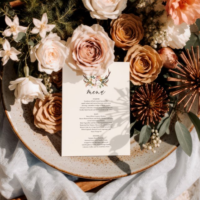 Menu Cardápio de Casamento Floral de Chifre Rústico Boh (Criador carregado)