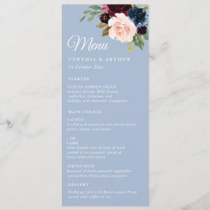 Menu cardápio de casamento floral de cor d'água burgund