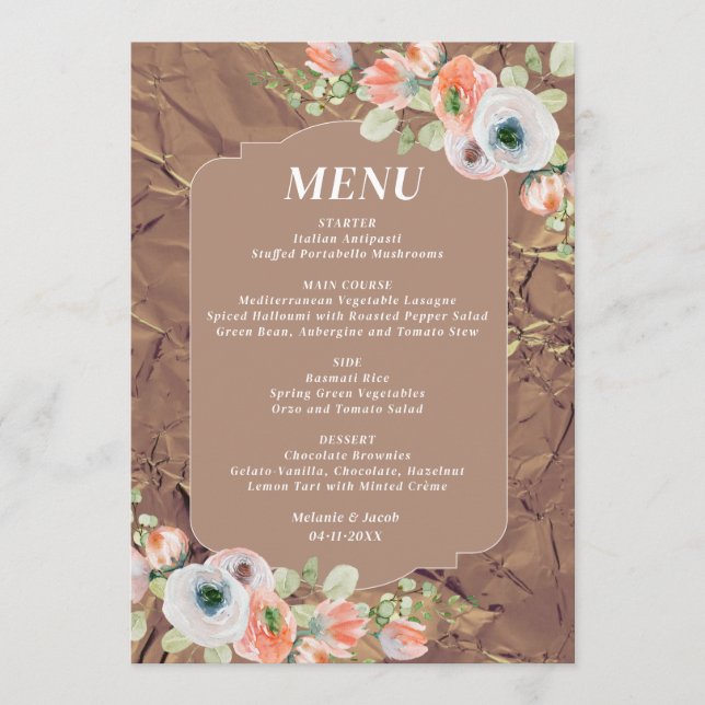 Menu Cardápio de Casamento Floral de Outono (Frente)