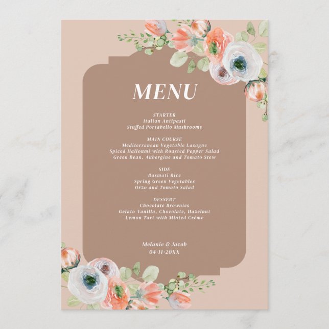 Menu Cardápio de Casamento Floral de Outono (Frente)