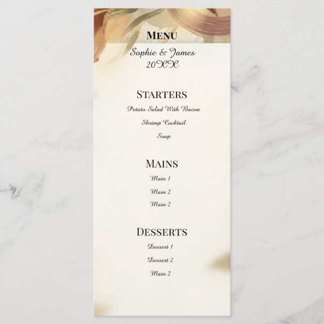 Menu Cardápio de Casamento Floral de Outono Rústico (Frente)