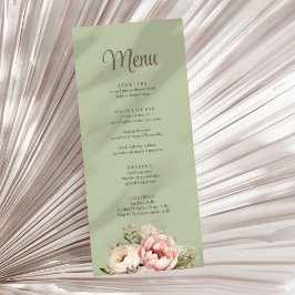 Menu Cardápio de Casamento Floral de Peônia Verde Sálvi