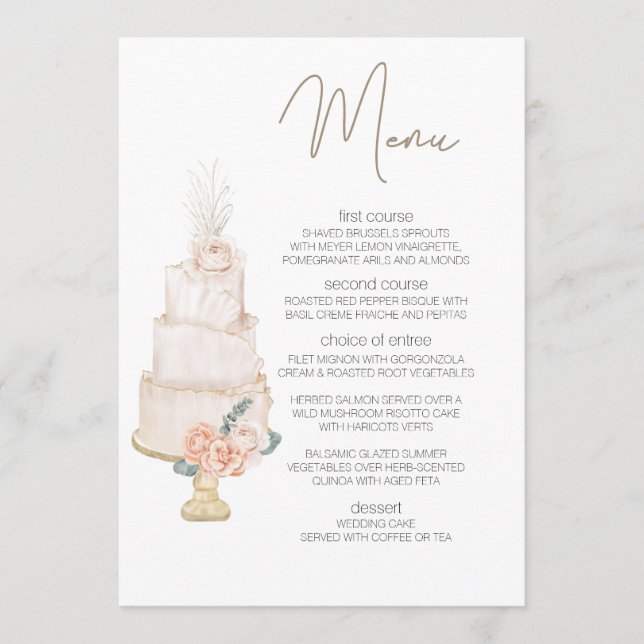 Menu Cardápio de Casamento Floral Elegante Rosa Boho Mo (Frente)