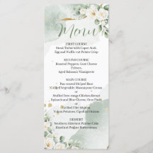 Cardápio de casamento Floral Elegante Verde e Dour