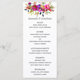 Menu Cardápio de Casamento Floral em Aquarela