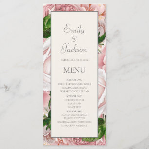 Menu Cardápio de Casamento Floral em Aquarela Rosa Bege