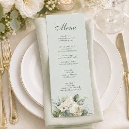 Menu Cardápio de Casamento Floral em Verde Sálvia Suave