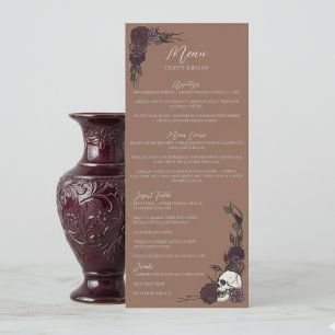 Menu Cardápio de Casamento Floral Escuro Bege Gótico