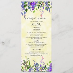 Menu Cardápio de Casamento Floral Lavanda Aquarela Amar
