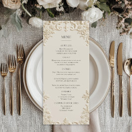 Menu Cardápio de Casamento Floral Marfim Elegante em Re