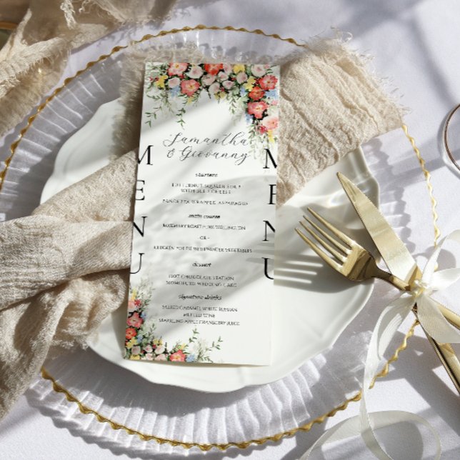 Menu Cardápio de Casamento Floral Moderno Elegante (Criador carregado)