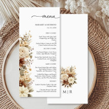 Cardápio de Casamento Floral Neutro Boho Rústico