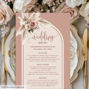 Menu Cardápio de Casamento Floral Pampas Rosa Pastel Ar