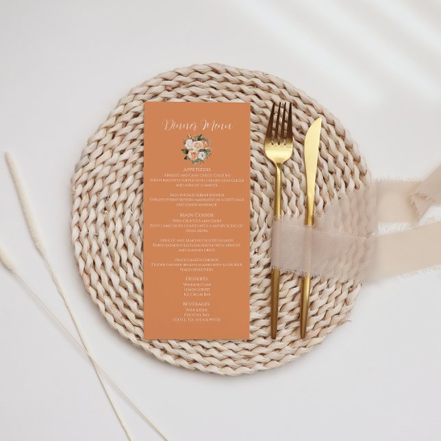 Menu Cardápio de Casamento Floral Pêssego Damasco (Criador carregado)