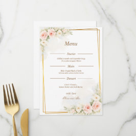 Menu Cardápio de Casamento Floral Romântico com Peônia
